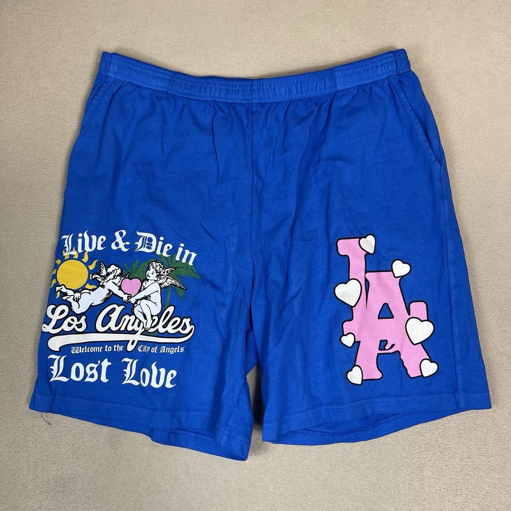 Lost Love NYC Short Mens XL Blue Los‎ Angeles LA Graphic Print Relaxed Sweat